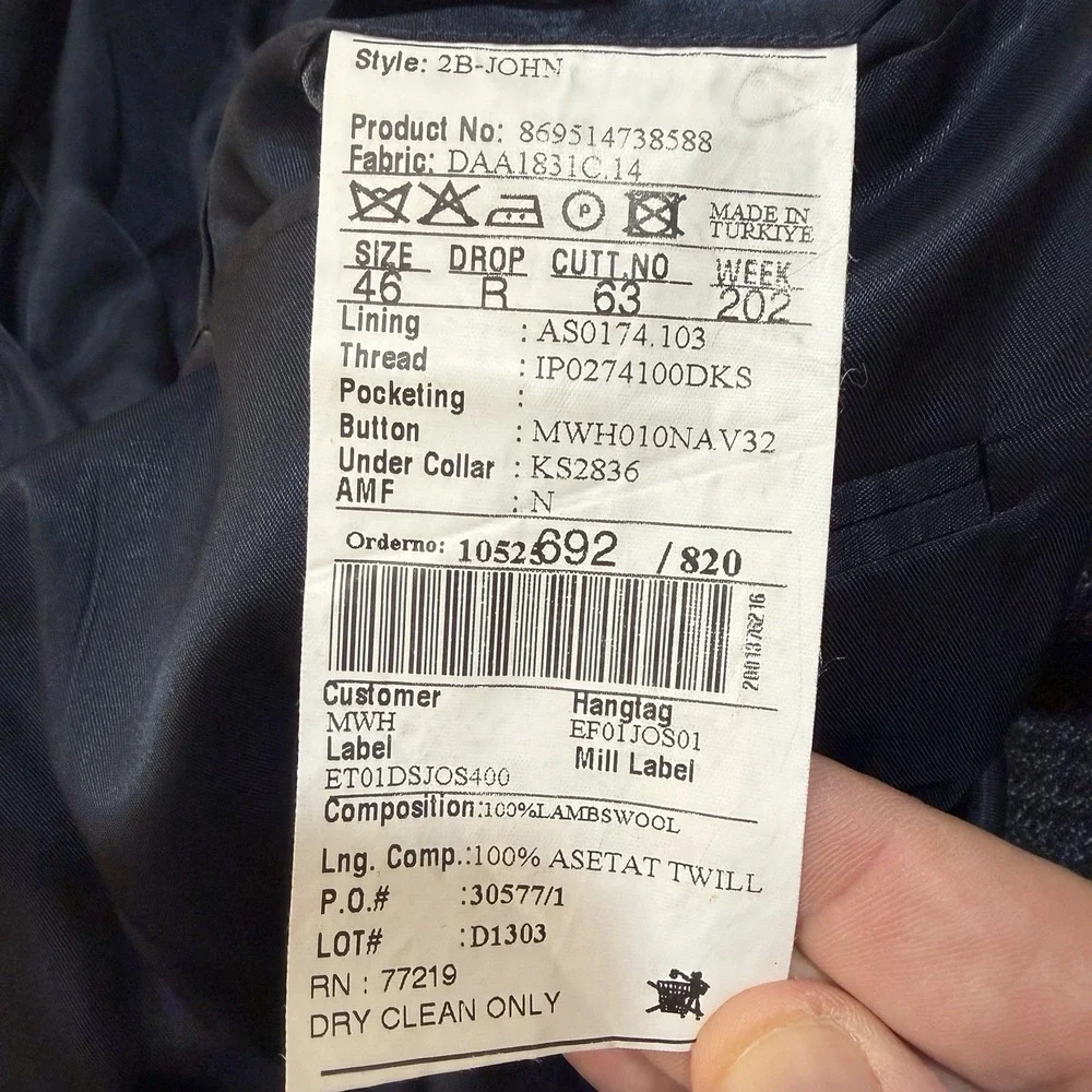 Joseph & Feiss 2 Button 100% Lambswool Blazer Sport Coat 46‎ Plaid Gray
